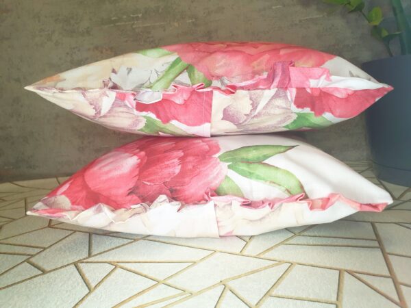 🌸Komplet 2 szt poszewki 40x40 cm falbanka kwiaty beżowo-różowe vintage 100% bawełna HandmadebyAmia