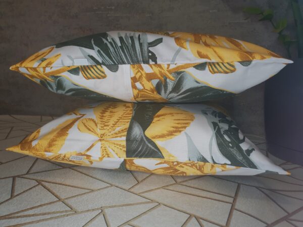🍂🍃Komplet 2 szt poszewki 40x40 cm liście tropikalne złoto szare 100% bawełna HandmadebyAmia