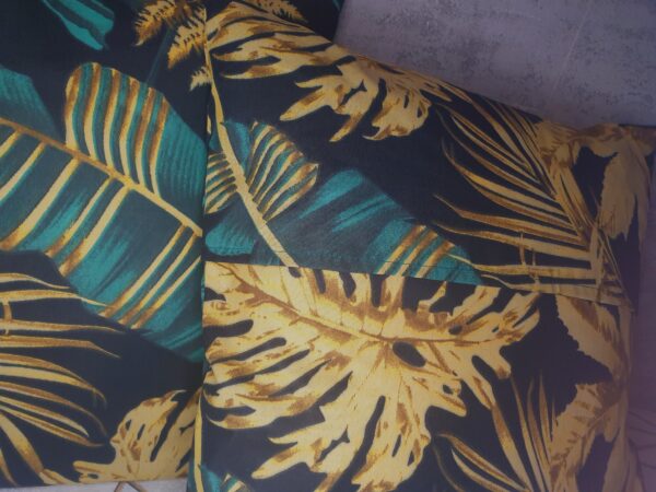 🍃🍂Komplet 2 szt poszewki 40x40 cm liście tropikalne czarne złote zielone 100% bawełna HandmadebyAmia