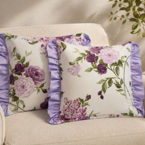 Poszewki 40x40 bawełna kwiatowe fioletowe z falbanką | HandmadebyAmia