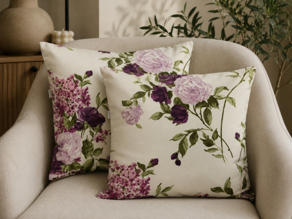 Poszewki 40x40 bawełna róże fioletowe kwiatowe | HandmadebyAmia