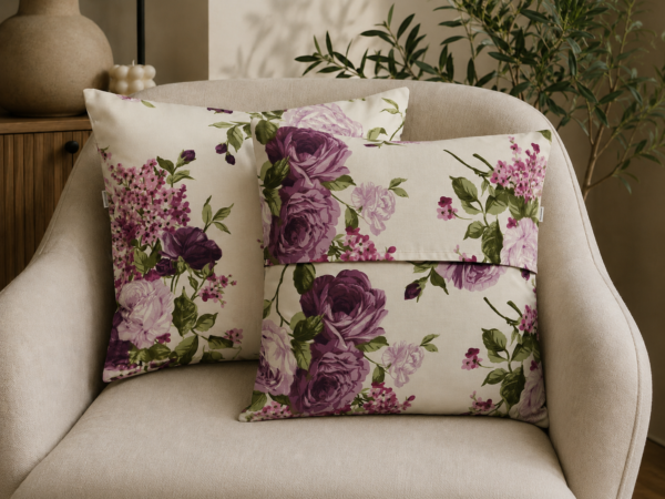 Poszewki 40x40 bawełna róże fioletowe kwiatowe | HandmadebyAmia