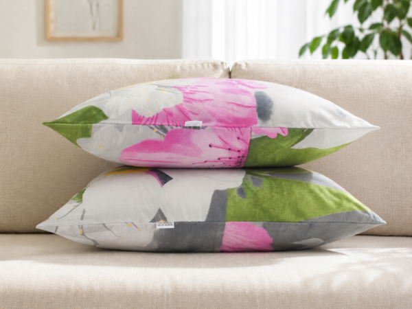 Poszewki 40x40 bawełna kwiaty szaro-różowe dekoracyjne skandynawskie | HandmadebyAmia