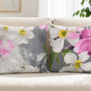 Poszewki 40x40 bawełna kwiaty szaro-różowe dekoracyjne skandynawskie | HandmadebyAmia