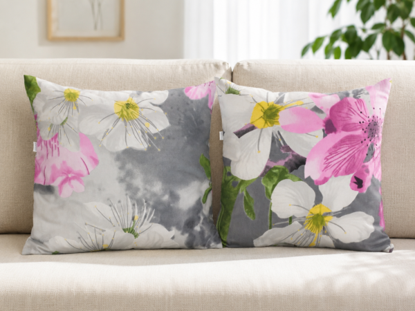 Poszewki 40x40 bawełna kwiaty szaro-różowe dekoracyjne skandynawskie | HandmadebyAmia