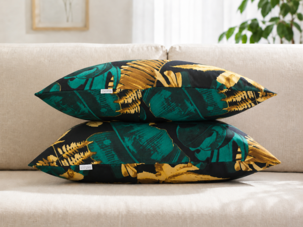 Poszewki 40x40 bawełna liście tropikalne czarne złote zielone urban jungle | HandmadebyAmia