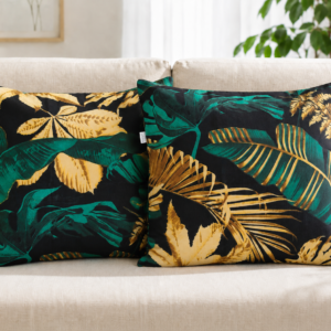 Poszewki 40x40 bawełna liście tropikalne czarne złote zielone urban jungle | HandmadebyAmia
