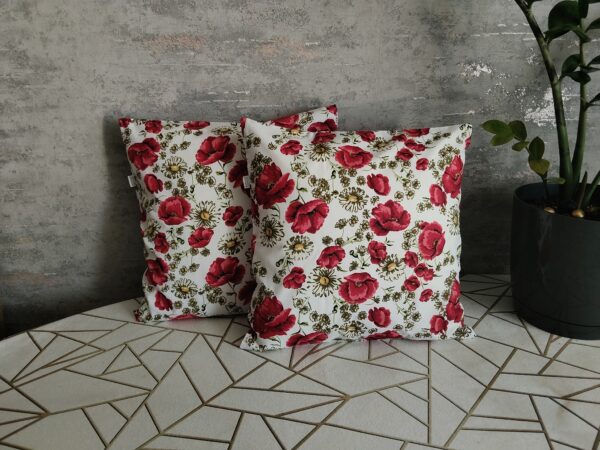 🌸Komplet🌸 2 szt poszewki 40x40 cm maki czerwone kwiaty 100% bawełna HandmadebyAmia
