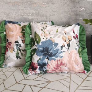🌸Komplet 2 poszewek dekoracyjnych 40x40 cm z motywem kwiatowym i elegancką falbanką. Idealne do salonu, sypialni lub jako prezent.