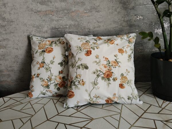 🏵️🌿Komplet 2 szt poszewki 40x40 cm złociste różyczki Vintage 100% bawełna HandmadebyAmia