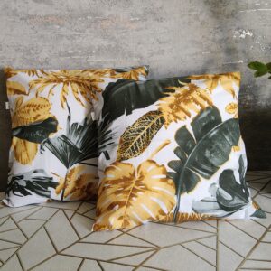 🍂🍃Komplet 2 szt poszewki 40x40 cm liście tropikalne złoto szare 100% bawełna HandmadebyAmia