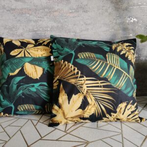 🍃🍂Komplet 2 szt poszewki 40x40 cm liście tropikalne czarne złote zielone 100% bawełna HandmadebyAmia
