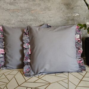Komplet 2 szt poszewki 40x40 cm falbanka  róże szara 100% bawełna HandmadebyAmia