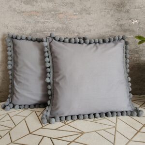 Komplet 2 szt poszewki 40x40 szare z pomponami 100% bawełna HandmadebyAmia