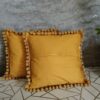 Komplet 2 szt poszewki 40x40 musztardowe z pomponami 100% bawełna HandmadebyAmia