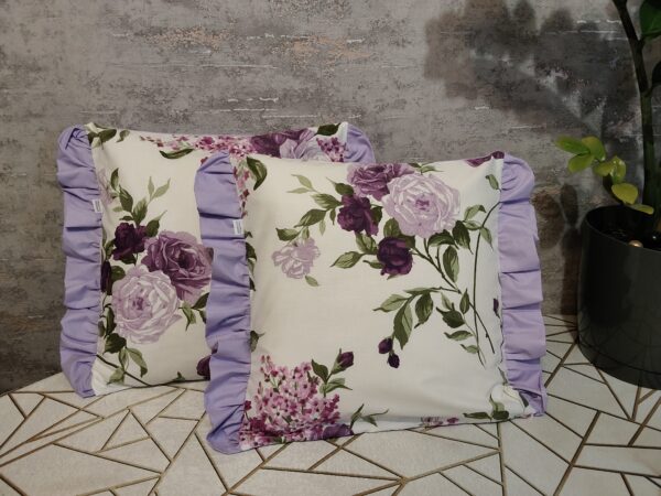 🪻💜Komplet 2 szt poszewki 40x40 kwiatowe fioletowe falbanka 100% bawełna HandmadebyAmia