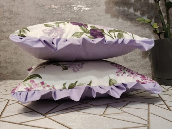 🪻💜Komplet 2 szt poszewki 40x40 kwiatowe fioletowe falbanka 100% bawełna HandmadebyAmia