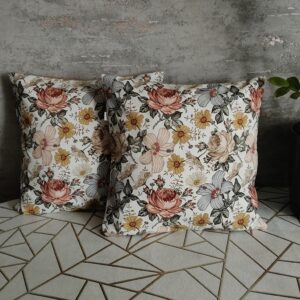 🏵️🤎Komplet 2 szt poszewki 40x40 cm vintage kwiaty brąz retro floral bawełna HandmadebyAmia
