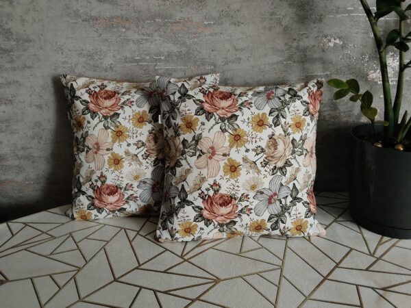 🏵️🤎Komplet 2 szt poszewki 40x40 cm vintage kwiaty brąz retro floral bawełna HandmadebyAmia