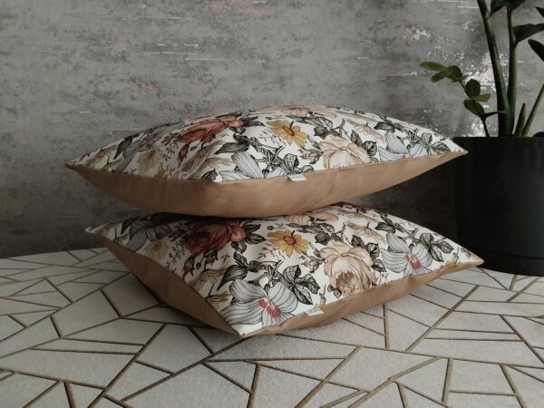 🏵️🤎Komplet 2 szt poszewki 40x40 cm vintage kwiaty brąz retro floral bawełna HandmadebyAmia