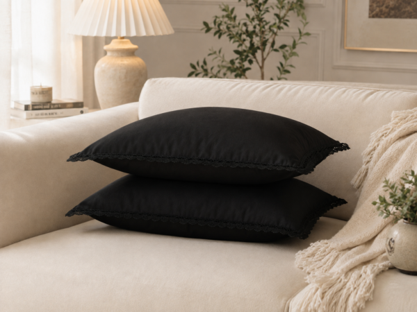 Poszewki 40x40 bawełna – czarne z koronką glamour eleganckie | HandmadebyAmia