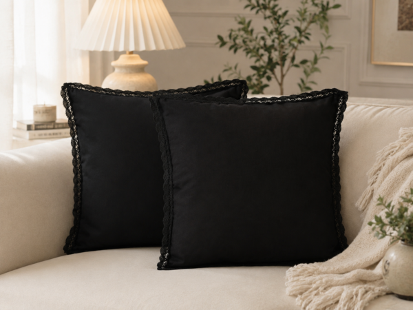 Poszewki 40x40 bawełna – czarne z koronką glamour eleganckie | HandmadebyAmia