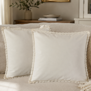Poszewki 40x40 bawełna – beżowe z koronką eleganckie boho | HandmadebyAmia