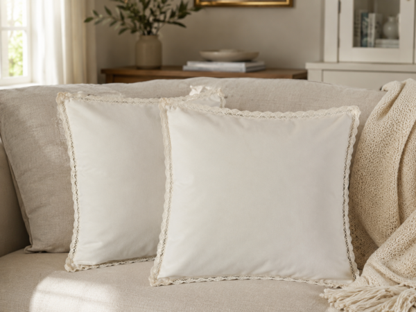 Poszewki 40x40 bawełna – beżowe z koronką eleganckie boho | HandmadebyAmia