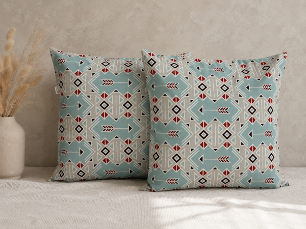Poszewki 40x40 bawełna boho aztec geometryczne turkus czerwony | HandmadebyAmia