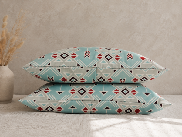 Poszewki 40x40 bawełna boho aztec geometryczne turkus czerwony | HandmadebyAmia