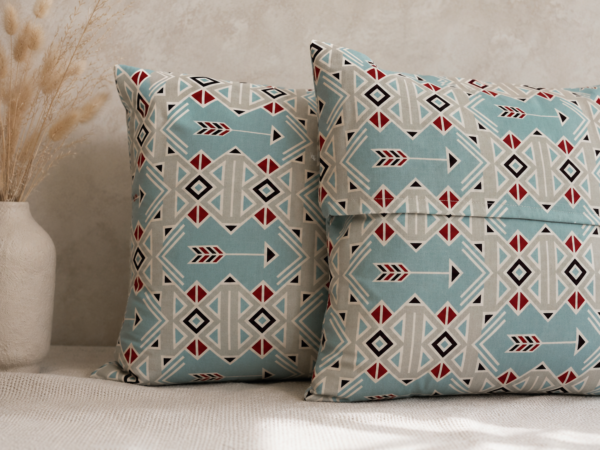Poszewki 40x40 bawełna boho aztec geometryczne turkus czerwony | HandmadebyAmia