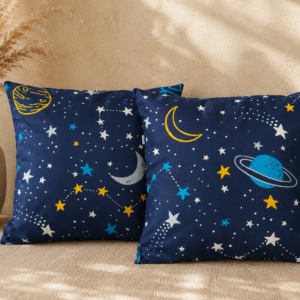 Poszewki 40x40 bawełna – kosmos gwiazdy planety granatowe | HandmadebyAmia