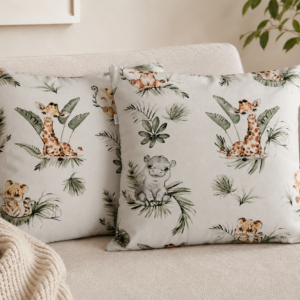 Poszewki 40x40 bawełna – safari dziecięce żyrafa lew | HandmadebyAmia