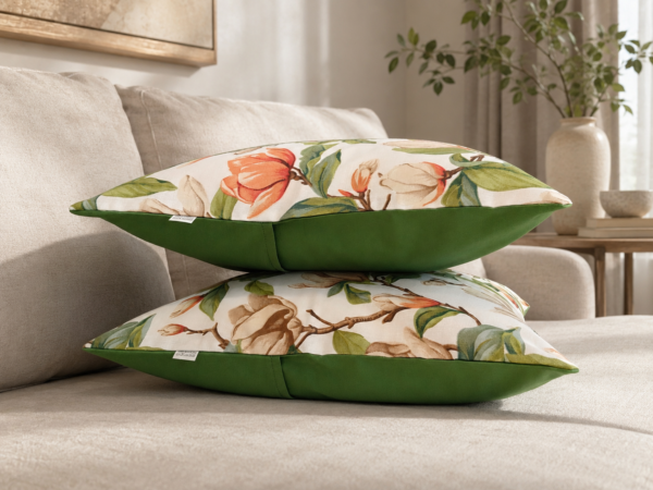 Poszewki 40x40 magnolie zielone bawełna | HandmadebyAmia