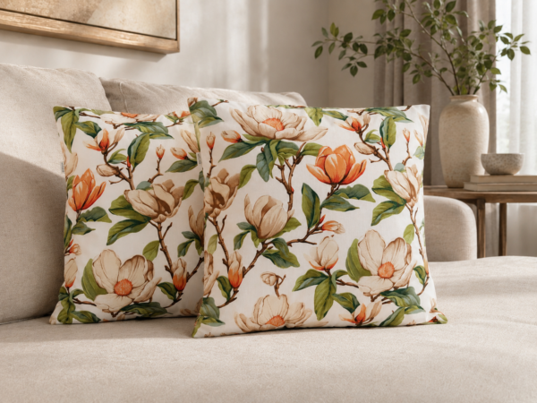 Poszewki 40x40 magnolie zielone bawełna | HandmadebyAmia