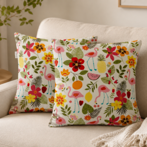 Poszewki 40x40 bawełna – flamingi tropikalne liście różowe | HandmadebyAmia