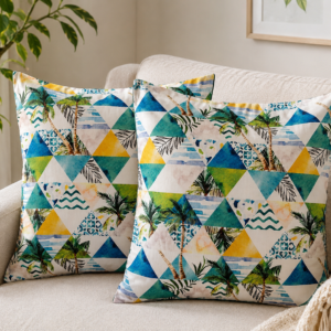 Poszewki 40x40 bawełna – zielone palmy geometryczne boho | HandmadebyAmia