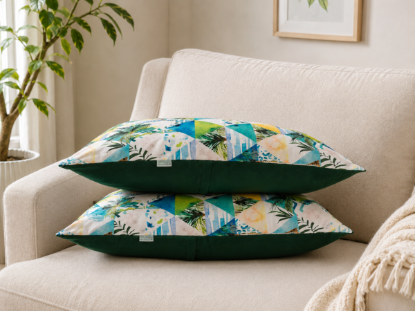 Poszewki 40x40 bawełna – zielone palmy geometryczne boho | HandmadebyAmia