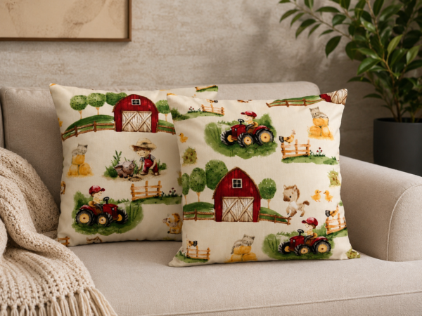 Poszewki 40x40 bawełna – farma traktor zwierzęta dziecięce | HandmadebyAmia