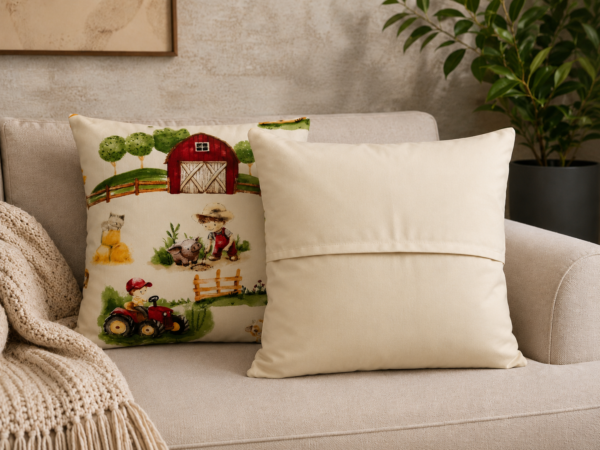 Poszewki 40x40 bawełna – farma traktor zwierzęta dziecięce | HandmadebyAmia