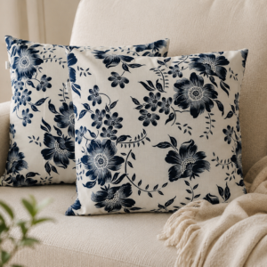 Poszewki 40x40 bawełna – granatowe kwiaty na białym tle | HandmadebyAmia