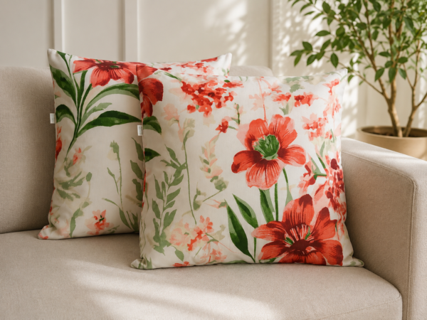 Poszewki 40x40 bawełna – czerwone kwiaty eleganckie | HandmadebyAmia