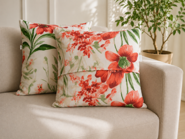 Poszewki 40x40 bawełna – czerwone kwiaty eleganckie | HandmadebyAmia