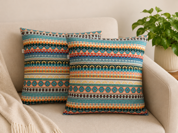 Poszewki 40x40 bawełna – boho etno geometryczne kolorowe | HandmadebyAmia