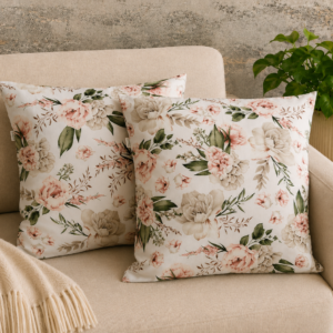 Poszewki 40x40 bawełna – eleganckie kwiaty beż róż | HandmadebyAmia