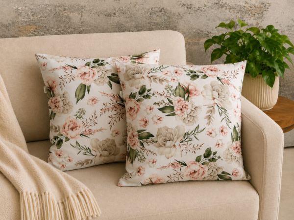 Poszewki 40x40 bawełna – eleganckie kwiaty beż róż | HandmadebyAmia