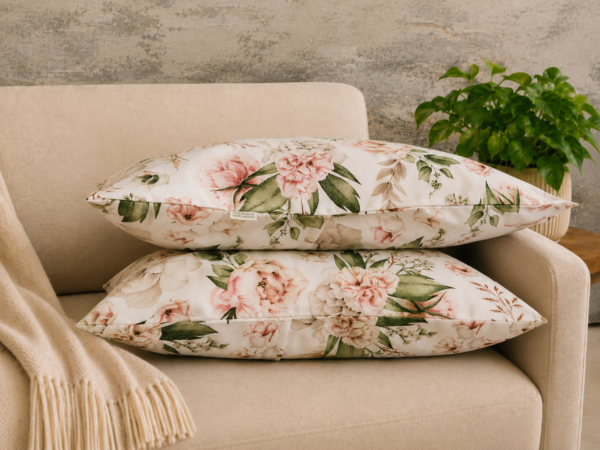 Poszewki 40x40 bawełna – eleganckie kwiaty beż róż | HandmadebyAmia