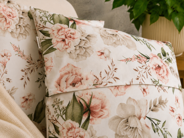 Poszewki 40x40 bawełna – eleganckie kwiaty beż róż | HandmadebyAmia