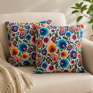 Poszewki 40x40 bawełna folk łowicz kwiaty kolorowe | HandmadebyAmia