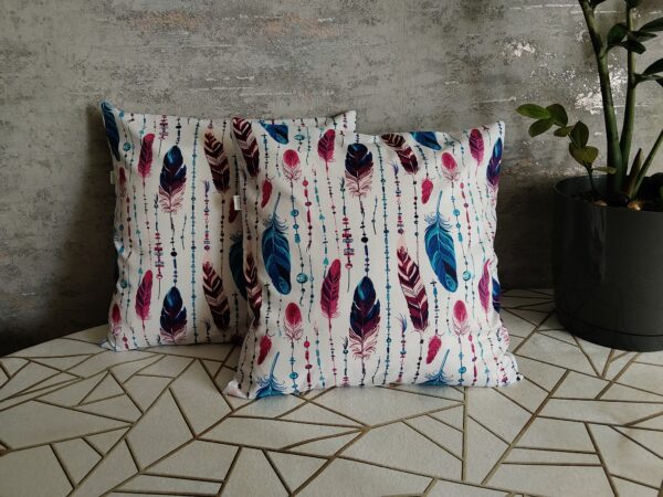 🪶🪶Komplet 2 szt poszewki 40x40 cm pióra boho kolorowe  100% bawełna HandmadebyAmia